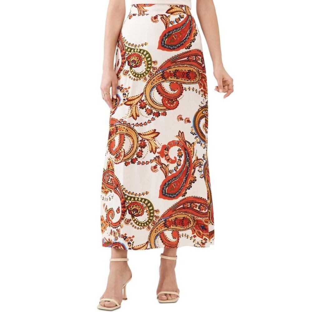 Vince Camuto Womens Orange Paisley Maxi Skirt Ivory sz XL NWOT Elastic Waist